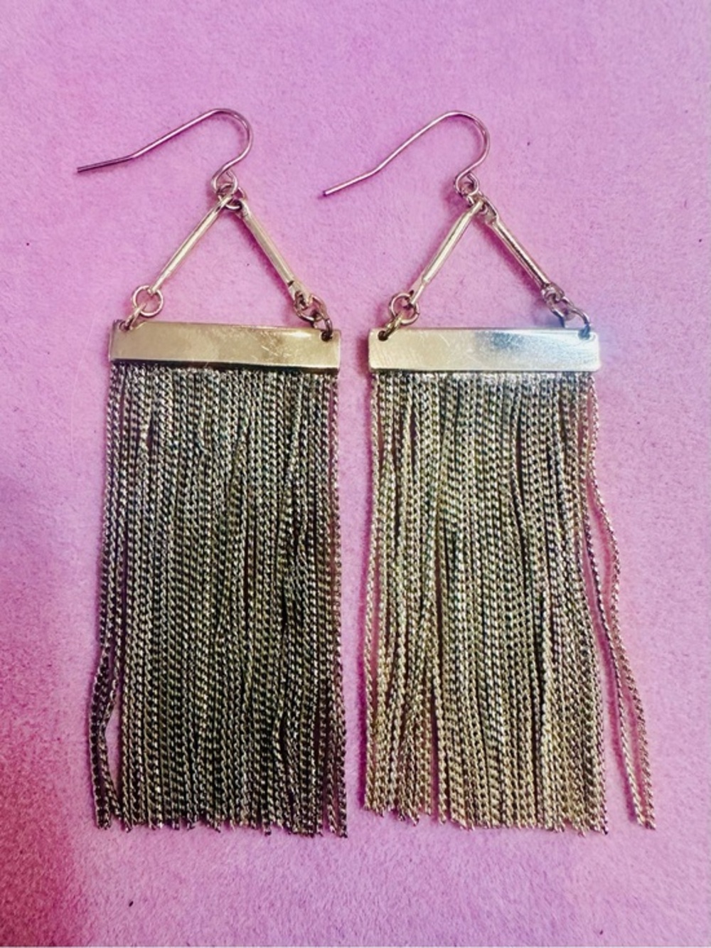 NWT Gold Tone Geometric Chain Fringe Tassel Statement Dangle Earrings